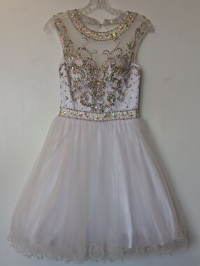 Vintage White Embellished Midi Dress with Illusion Yoke